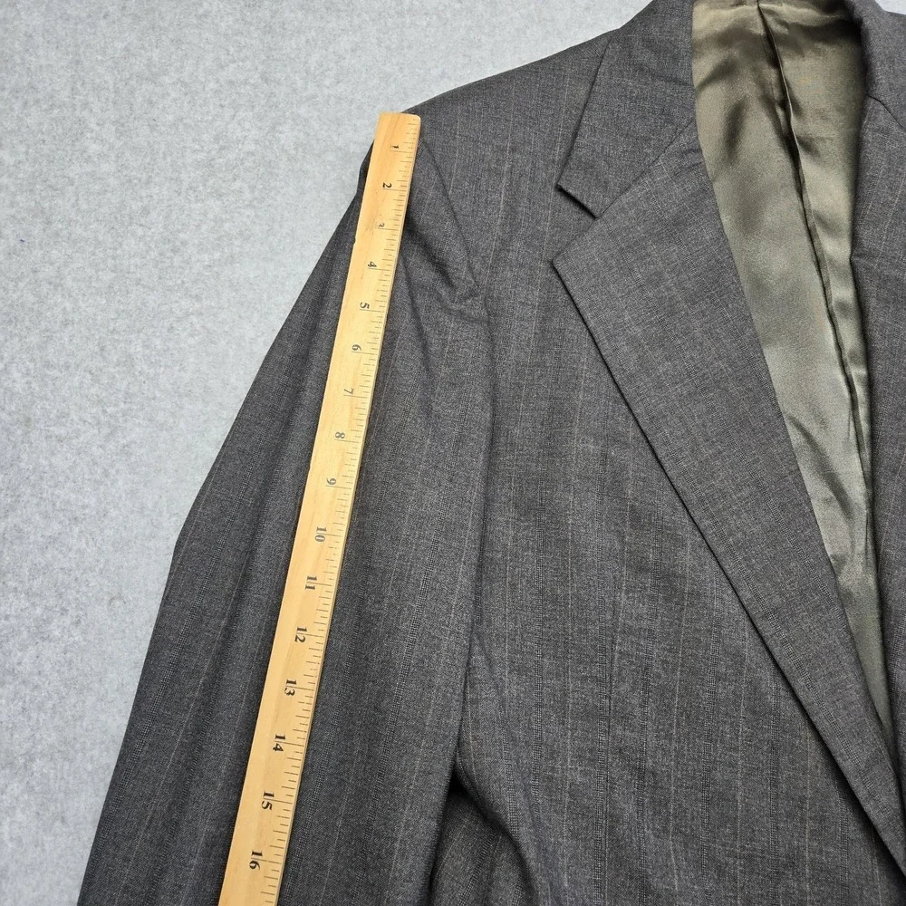 Vintage Polo Ralph Lauren 42R Gray Stripe Wool Blazer‎ Made USA Mens Sport Coat